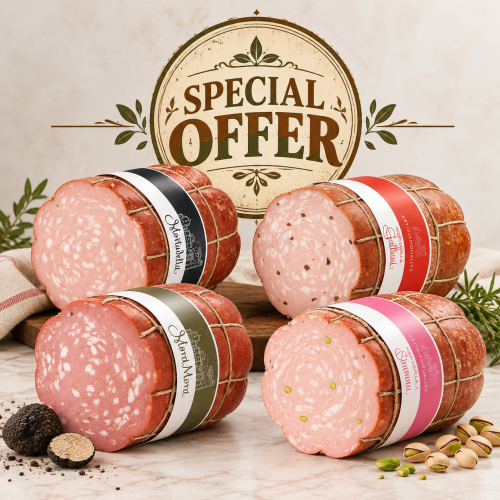 “Selezione Gourmet” – ll Poker di Mortadelle di Bologna, Artigianali – Vescica Naturale - Pezzi Interi da 1,2 Kg
